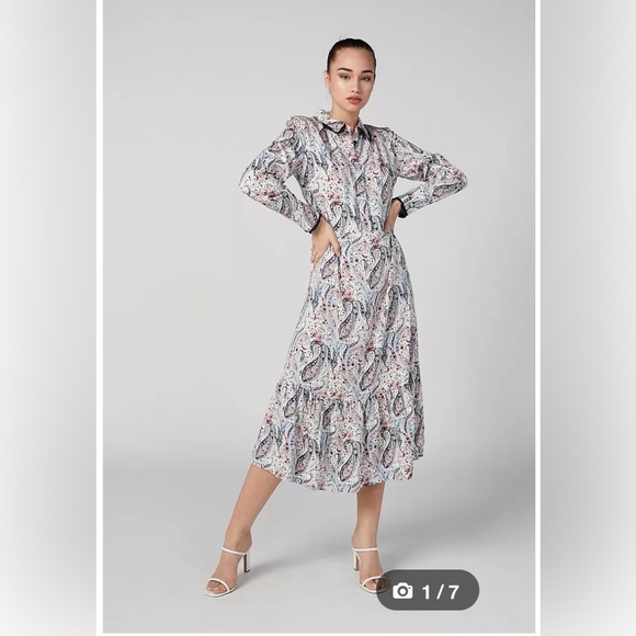 Splash Dresses & Skirts - SPLASH Printed A-line Midi Dress with Long Sleeves